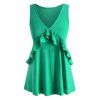 Débardeur en Couleur Unie de Grande Taille à Col V à Volants - Vert 2XL
