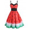 Watermelon Print Empire Waist Dual Strap Dress - RED M