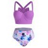Maillot de Bain Bikini Fleuri avec Nœud Papillon au Dos - Violet clair S