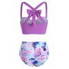 Bowknot Back Push Up Floral Bikini Swimwear - LIGHT PURPLE S