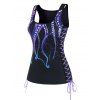 Vacation Lace Up Octopus Print Scoop Neck Tank Top - WHITE S