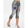 Plus Size American Flag 3D Destroyed Jean Print Cropped Jeggings - BLACK 5X