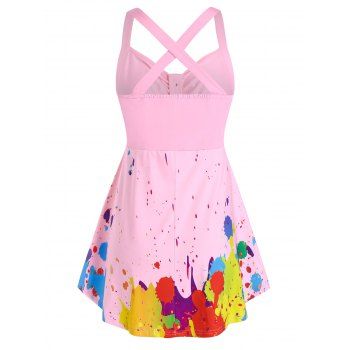 

Plus Size Splatter Paint Cross Back Tank Top, Light pink