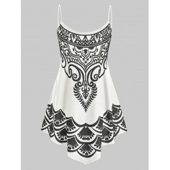 

Plus Size Asymmetric Hem Backless Print Cami Top, White