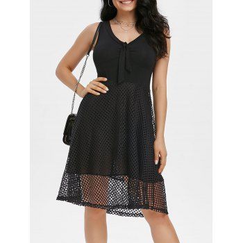 

Openwork Fishnet Sheer Overlay Knot Cocktail Skater Tank Dress, Black