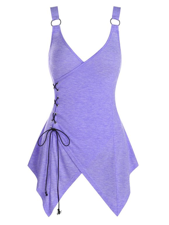 Débardeur Asymétrique Chiné Anneau en O à Lacets - Pourpre XL