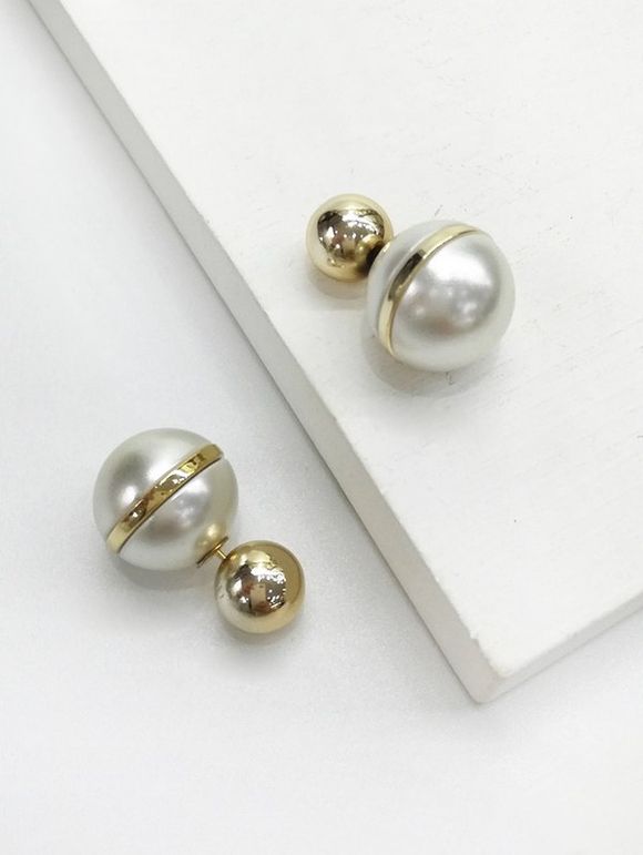 Boucles d'Oreilles Pendantes Perlées avec Fausse Perle - Blanc 