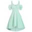 Robe d'Eté Fluide Découpée à Taille Haute Fluide à Superposition de Couleurs Pastel à Epaules Dénudées - Vert clair XL