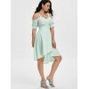 Summer Cutout Cold Shoulder Dress High Low Pastel Color Overlap Ruched Flowy High Waisted Dress - LIGHT GREEN XL