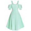 Summer Cutout Cold Shoulder Dress High Low Pastel Color Overlap Ruched Flowy High Waisted Dress - LIGHT GREEN XL