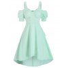 Robe d'Eté Fluide Découpée à Taille Haute Fluide à Superposition de Couleurs Pastel à Epaules Dénudées - Vert clair 2XL