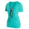 T-shirt Découpé Noué Imprimé de Grande Taille à Volants - multicolor 3X