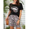 Leopard Lip Print Short Pajama Set - BLACK L