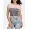 T-shirt Tordu en Blocs de Couleurs à Manches Chauve-souris - Rose clair XL