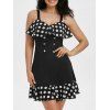Mini Robe Boutonnée Imprimée à Pois à Volants à Bretelle - Noir M