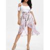 Robe Fleurie Haute Basse à Epaule Dénudée - Blanc M