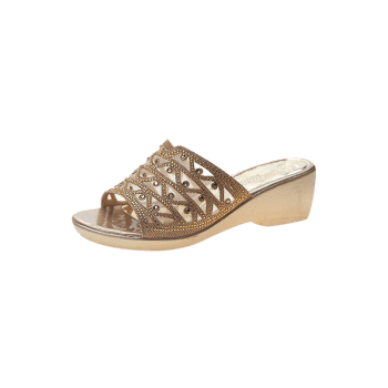 

Mesh Geometric Rhinestone Wedge Slides Sandals, Golden