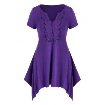 

Plus Size Applique Panel Handkerchief Tunic Tee, Purple