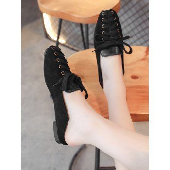 

Leisure Lace Up Patchwork Flat Shoes, Black