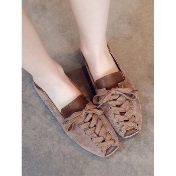 

Leisure Lace Up Patchwork Flat Shoes, Brown