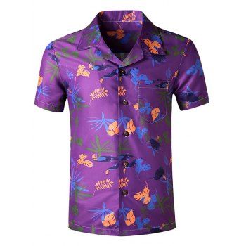 

Tropical Leaf Printed Pocket Beach Shirt, Multicolor a