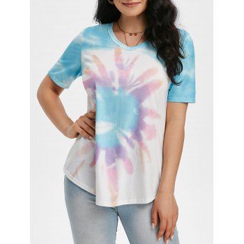 

Tie Dye V Neck Tunic T-shirt, Light blue