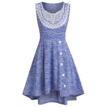 

Space Dye Print Asymmetric Butterfly Lace Insert Dress, Light slate blue