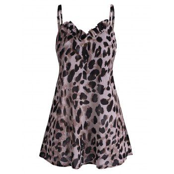 

Frilled Leopard Snake Print Plus Size Cami Top, Coffee