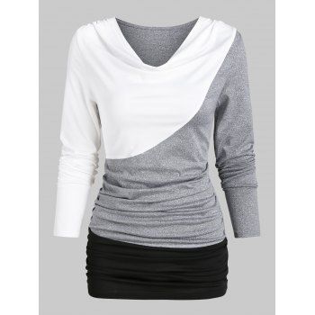 

Long Sleeve Contrast Ruched T-shirt, Multicolor a