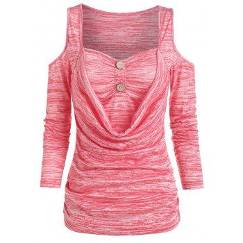 

Space Dye Print Cold Shoulder Faux Twinset T-shirt, Valentine red