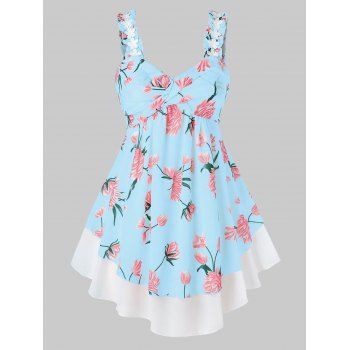 

Plus Size Front Twist Floral Print Tank Top, Robin egg blue