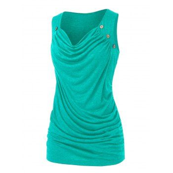 

Plus Size Mock Button Ruched Draped Tank Top, Seaweed green