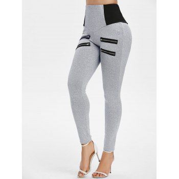 

Zip Embellished Elastic Waist Heathered Leggings, Gray goose