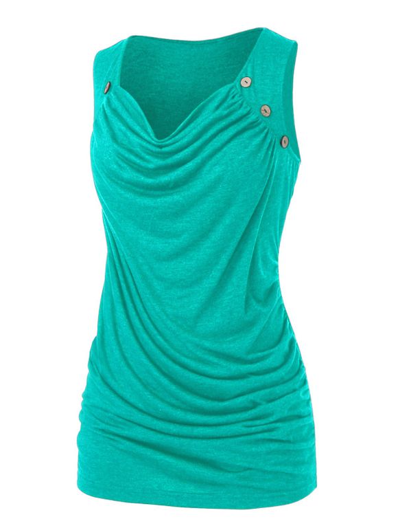 Débardeur Drapé avec Bouton de Grande Taille à Volants - Vert Algue 3X