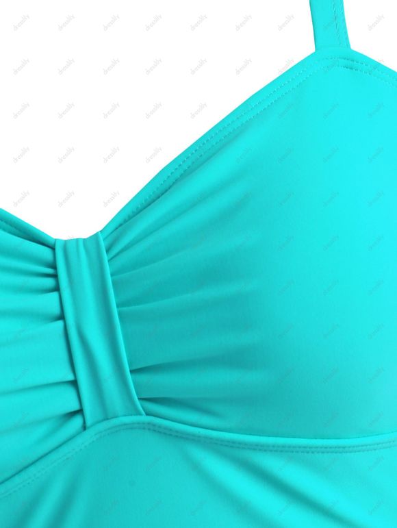 Maillot de Bain Tankini à Imprimé Ecaille de Sirène à Taille Haute à Volants - Vert S
