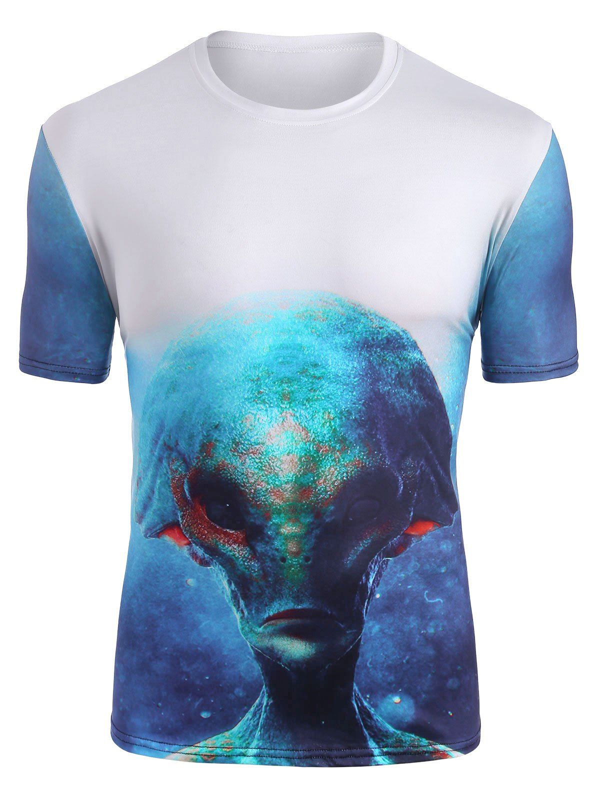 Abstract Alien Graphic Crew Neck Casual T Shirt - multicolor 3XL