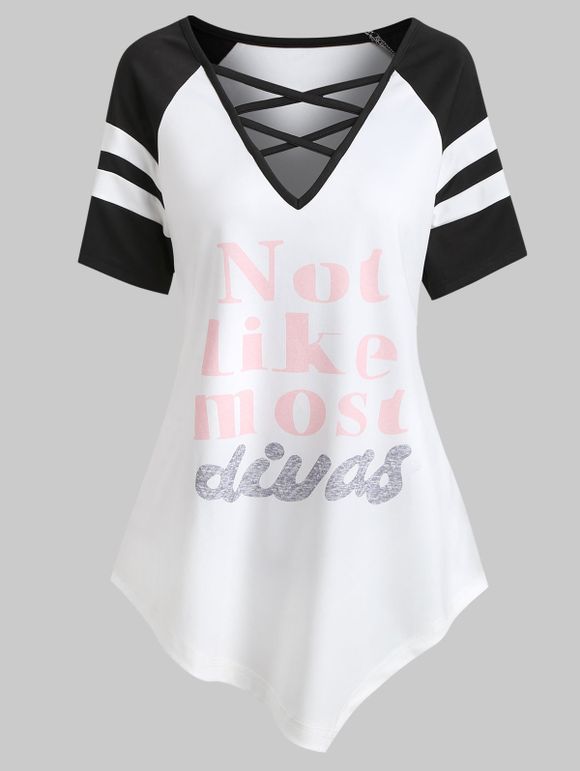 T-shirt de Baseball Slogan Imprimé Croisé de Grande Taille - Blanc 4X