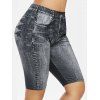 Mini Legging 3D Jean Imprimé à Coupe Haute de Grande Taille - Noir 3X