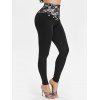Legging en Dentelle Insérée à Taille Haute avec Bouton - Noir M