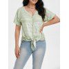 Striped Knotted Button Front Tunic Raglan Sleeve Tee - LIGHT GREEN M