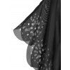 Sheer Cover Up Laser Cut Out Scalloped Plunging Neck Bat Sleeve Tunic Beach Top - BLACK M