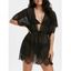 Robe Cache-maillot de Plage Festonnée Ajourée Transparente Fleur à Cordon - Noir 2XL