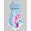 Plus Size Daisy Blossom Butterfly Lace Hem Tunic Tank Top - LIGHT SKY BLUE 5X