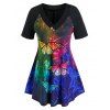 T-shirt Boutonné Papillon Imprimé de Grande Taille - Noir 5X