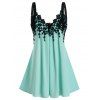 Débardeur Tunique Applique Fleuri de Grande Taille - Turquoise Moyenne 3X