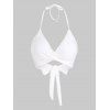 Crisscross Halter and Lace Skirt Swimwear Floral Lace Insert Cover Up 3 Piece Swimsuit - WHITE M