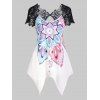 T-shirt Mouchoir Fleur Imprimée en Dentelle Insérée Style Bohémien - Blanc XL