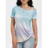 T-shirt Teinté Ourlet Tordu à Col Oblique - Bleu clair 2XL