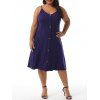 Robe à Bretelle avec Double Bouton de Grande Taille avec Poche - Bleu 5XL