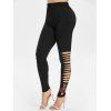 Pantalon Moulant Déchiré Fleur Brodée - Noir 3XL